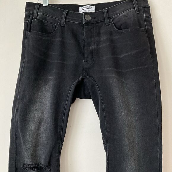 One X One Teaspoon Low Waist Bow Shaped Tapered Leg Jeans Curved Hem Black 32 - Picture 4 of 11